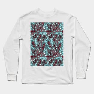 Botanicals and Dots - Hand Drawn Design - Blue, Red, White, Teal Long Sleeve T-Shirt